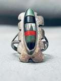Detailed Vintage Native American Navajo Inlay Turquoise Sterling Silver Ring-Nativo Arts
