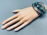 One Of Best Ever Vintage Native American Navajo Leaf Green Turquoise Sterling Silver Bracelet-Nativo Arts