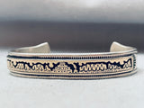 Detailed Hand Carved Vintage Native American Navajo Sterling Silver Gold Bracelet-Nativo Arts