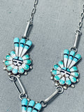 Detailed Vintage Zuni Turquoise Sun God Inlay Sterling Silver Necklace-Nativo Arts