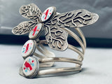Gigantic Native American Navajo Cardinal Inlay Sterling Silver Dragonfly Bracelet-Nativo Arts