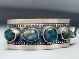 Rare Blue Stones Navajo Intricate Stamp Sterling Silver Bracelet-Nativo Arts
