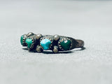 One Of A Kind Native American Zuni Carved Green Blue Turquoise Sterling Silver Ring-Nativo Arts
