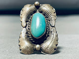 Quad Leaf Vintage Native American Navajo Turquoise Sterling Silver Towering Ring-Nativo Arts