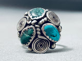 Swirls Of Sterling Vintage Native American Navajo Turquoise Ring Old-Nativo Arts