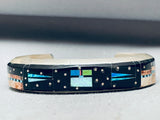 Gil Smith 6.5 Inch Wrist Native American Navajo Inlay Pueblo Sterling Silver Bracelet Cuff-Nativo Arts