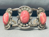 Elaborate Vintage Native American Navajo 3 Rhodolyte Domes Sterling Silver Bracelet-Nativo Arts