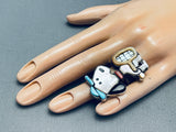 The Best Ever Vintage Native American Zuni Snoopy Inlay Turquoise Sterling Silver Ring-Nativo Arts