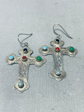 Glorious Vintage Native American Navajo Mexican Multi Stone Sterling Silver Cross Earrings-Nativo Arts