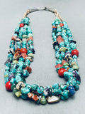 100 Grams Vintage Native American Navajo Old Kingman Turquoise Sterling Silver Necklace-Nativo Arts