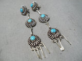 Twist Coil Vintage Native American Zuni Sleeping Beauty Turquoise Sterling Silver Earrings-Nativo Arts