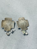 Expressive Vintage Native American Navajo Amethyst Sterling Silver Cross Earrings-Nativo Arts