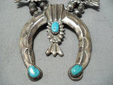 Women's Vintage Native American Navajo Turquoise Sterling Silver Squash Blossom Necklace-Nativo Arts