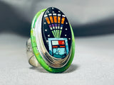 Most Unique Native American Navajo Gaspeite Turquoise Sterling Silver Inlay Ring-Nativo Arts