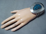 Rare Mine Vintage Native American Navajo Blue Thunder Turquoise Sterling Silver Bracelet-Nativo Arts