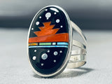 Desert Monument Intricate Native American Navajo Turquoise Inlay Sterling Silver Ring-Nativo Arts