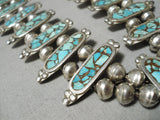 Authentic Vintage Native American Navajo Turquoise Inlay Sterling Silver Squash Blossom Necklace-Nativo Arts
