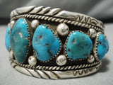 Rare Graduating Turquoise Vintage Native American Navajo Sterling Silver Bracelet Old-Nativo Arts