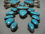 Opulent Vintage Native American Navajo Morenci Turquoise Sterling Silver Squash Blossom Necklace-Nativo Arts