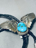 Pilot Wings Rare Vintage Native American Navajo Turquoise Sterling Silver Bolo Tie-Nativo Arts
