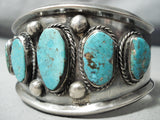 Wide Vintage Native American Navajo Old Morenci Turquoise Sterling Silver Bracelet Old-Nativo Arts