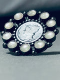 Special Native American Navajo Mother Of Pearl Mercury Dime Sterling Silver Ring-Nativo Arts