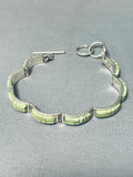 Gorgeous Native American Navajo Gaspeite Sterling Silver Link Bracelet Signed Ann Curley-Nativo Arts