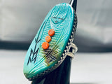 Native American The Most Intricately Hand Carved Turquoise Maiden Sterling Silver Zuni Ring-Nativo Arts