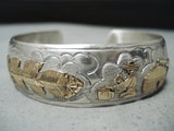 Signed Native American Navajo Sterling Silver 12k Gold Filled Sotryteller Bracelet-Nativo Arts