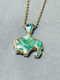 Heavy Solid 14k Gold Vintage Native American Navajo Double Sided Turquoise Necklace-Nativo Arts