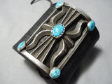 Ornamental Vintage Native American Navajo Blue Gem Turquoise Sterling Silver Bowguard Old-Nativo Arts