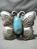 Big Butterfly!! Navajo Native American Sterling Silver Turquoise Ring-Nativo Arts