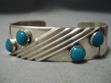 Incredible Vintage Native American Navajo Domed Turquoise Sterling Silver Oblique Bracelet-Nativo Arts