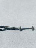 Long 4-1/2' Kachina Vintage Native American Navajo Turquoise Sterling Silver Bolo Tie-Nativo Arts