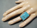 Monumental Navajo Kingman Turquoise Sterling Silver Ring Native American-Nativo Arts