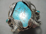 Opulent Vintage Native American Navajo Lone Mountain Turquoise Sterling Silver Bracelet Old-Nativo Arts