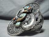 Biggest Best Vintage Native American Navajo Turquoise Bear Cla Sterling Silver Bracelet-Nativo Arts