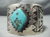 Huge Museum Vintage Native American Navajo Turquoise Sterling Silver Geometric Bracelet Old-Nativo Arts