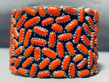 154 Gram Chunky Coral Native American Navajo Sterling Silver Wide Bracelet Cuff-Nativo Arts