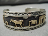 Stunning Vintage Native American Navajo 14k Gold Convex Sterling Silver Bracelet-Nativo Arts