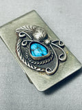 Noteworthy Vintage Native American Navajo Morenci Turquoise Sterling Silver Money Clip-Nativo Arts