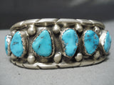 Amazing Vintage Native American Zuni Kingman Turquoise Sterling Silver Bracelet Old-Nativo Arts
