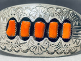 Advanced Silver Work Skill Vintage Native American Navajo Coral Sterling Silver Bracelet-Nativo Arts