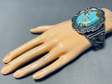One Of The Best Native American Navajo Domed #8 Turquoise Sterling Silver Bracelet-Nativo Arts