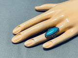 Spectacular Vintage Native American Navajo Kingman Turquoise Sterling Silver Ring-Nativo Arts