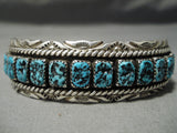 Quality Detailed!! Vintage Native American Navajo Squared Turquoise Sterling Silver Bracelet-Nativo Arts