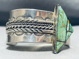 Jaw Dropping Vintage Native American Navajo Green Turquoise Sterling Silver Inlay Bracelet-Nativo Arts