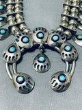 Important Vintage Native American Navajo Old Kingman Turquoise Sterling Silver Bear Paw Necklace-Nativo Arts
