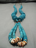 Very Long!! Vintage Native American Navajo Turquoise Disced Shell Necklace Old-Nativo Arts