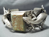 Detailed Gecko Native American Navajo Royston Turquoise Sterling Silver Gekkos Bracelet-Nativo Arts